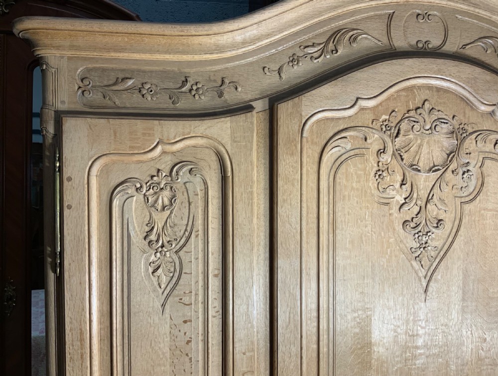 CARVED FRENCH BLEACHED OAK ARMOIRE  View V