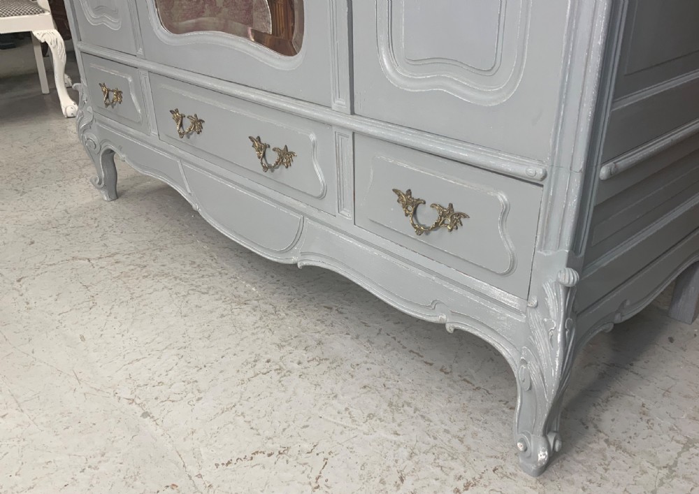 CARVED FRENCH TRIPLE ARMOIRE IN PLUMMET GREY View IV