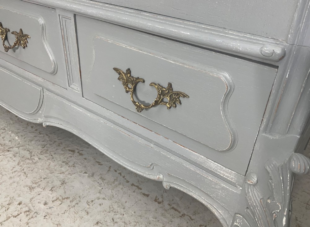 CARVED FRENCH TRIPLE ARMOIRE IN PLUMMET GREY View V