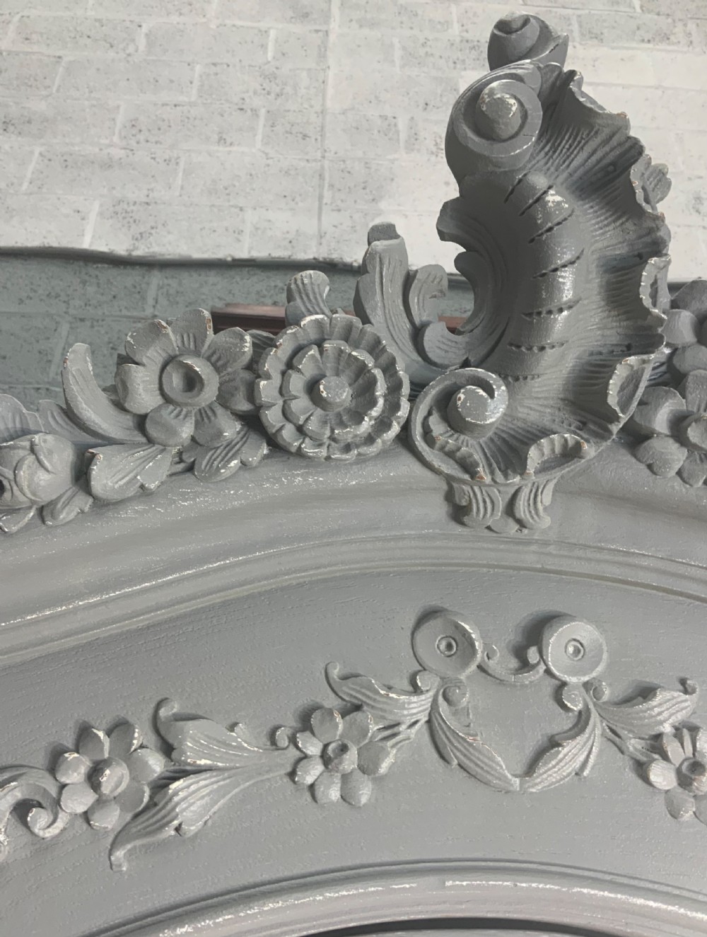 CARVED FRENCH TRIPLE ARMOIRE IN PLUMMET GREY View IX