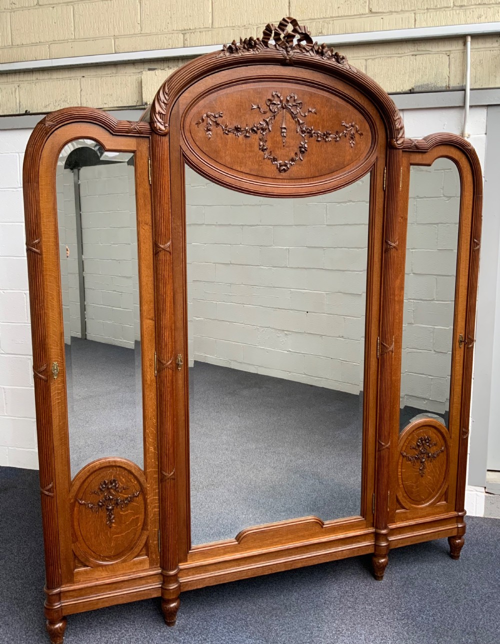 STUNNING CARVED OAK FRENCH ART DECO ARMOIRE  View II
