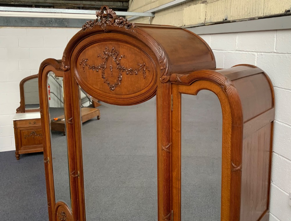 STUNNING CARVED OAK FRENCH ART DECO ARMOIRE  View V