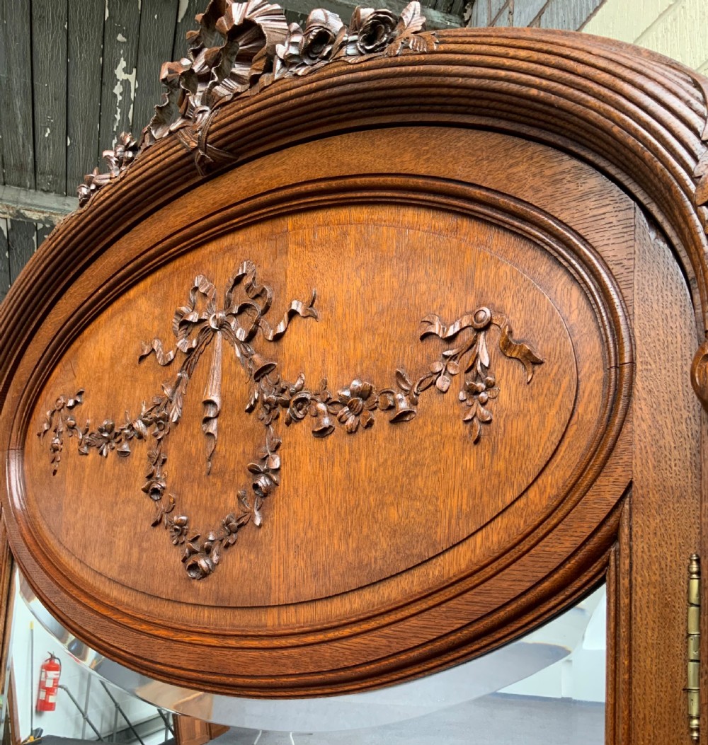 STUNNING CARVED OAK FRENCH ART DECO ARMOIRE  View XI