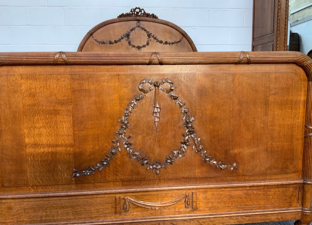 CARVED OAK FRENCH ART DECO KING SIZE BED View X