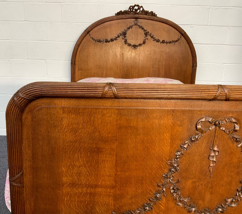 CARVED OAK FRENCH ART DECO KING SIZE BED View XII
