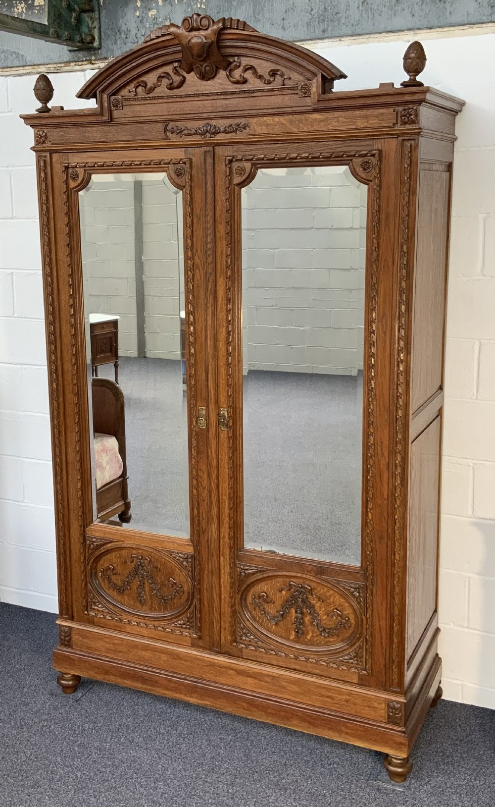 CARVED OAK FRENCH DOUBLE ARMOIRE  View III