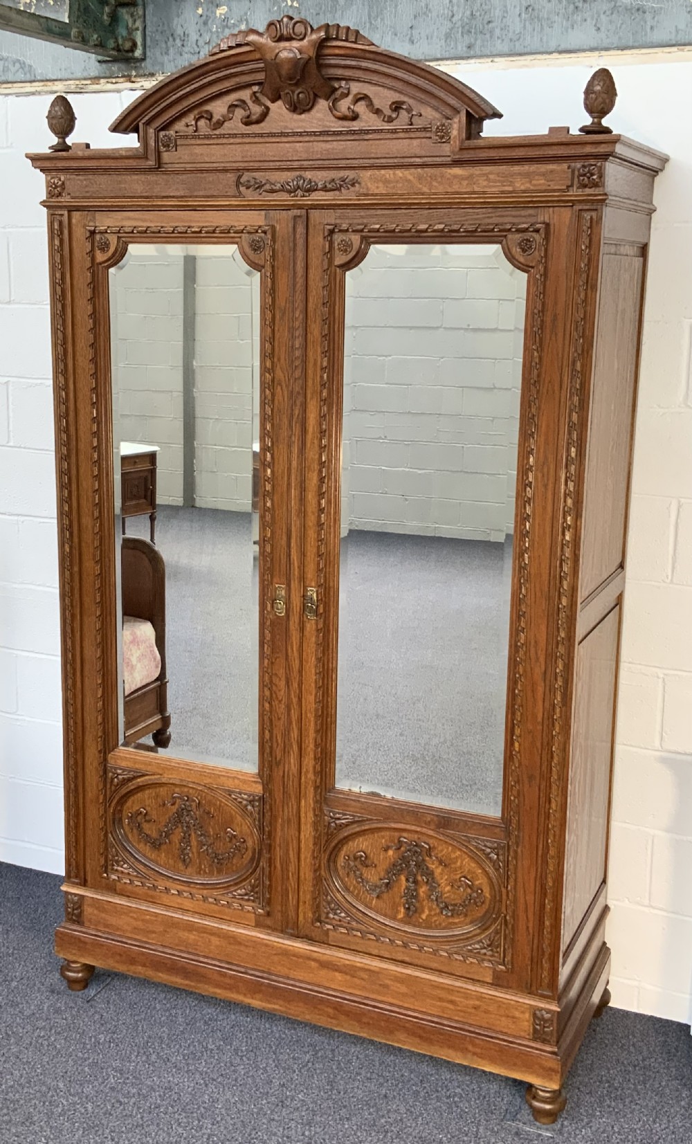 CARVED OAK FRENCH DOUBLE ARMOIRE  View V
