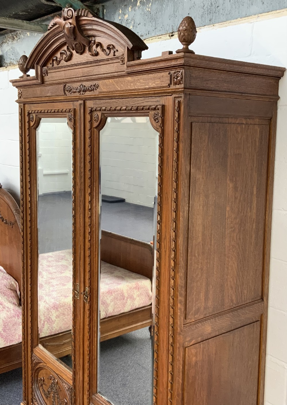 CARVED OAK FRENCH DOUBLE ARMOIRE  View X