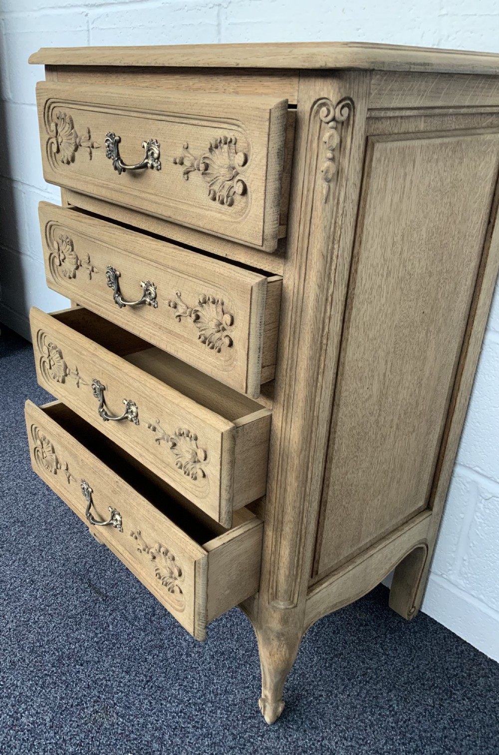 CARVED OAK BLEACHED CHEST OF DRAWERS View IV