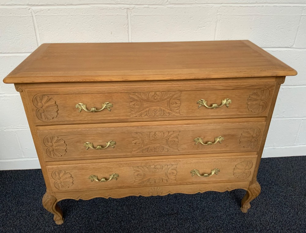 CARVED OAK FRENCH BLEACHED CHEST OF DRAWERS View II