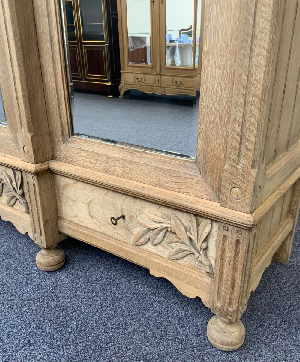 LARGE FRENCH TRIPLE BLEACHED OAK ARMOIRE  View VI