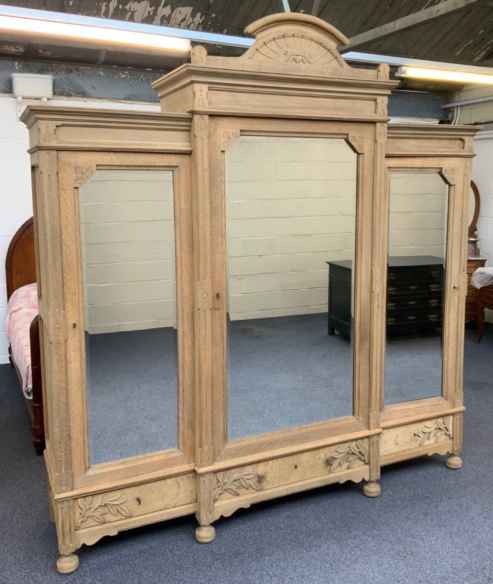 LARGE FRENCH TRIPLE BLEACHED OAK ARMOIRE  View IX