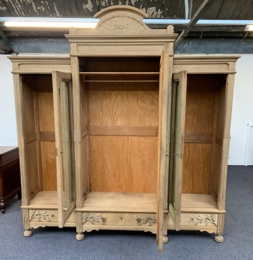 LARGE FRENCH TRIPLE BLEACHED OAK ARMOIRE  View XIII