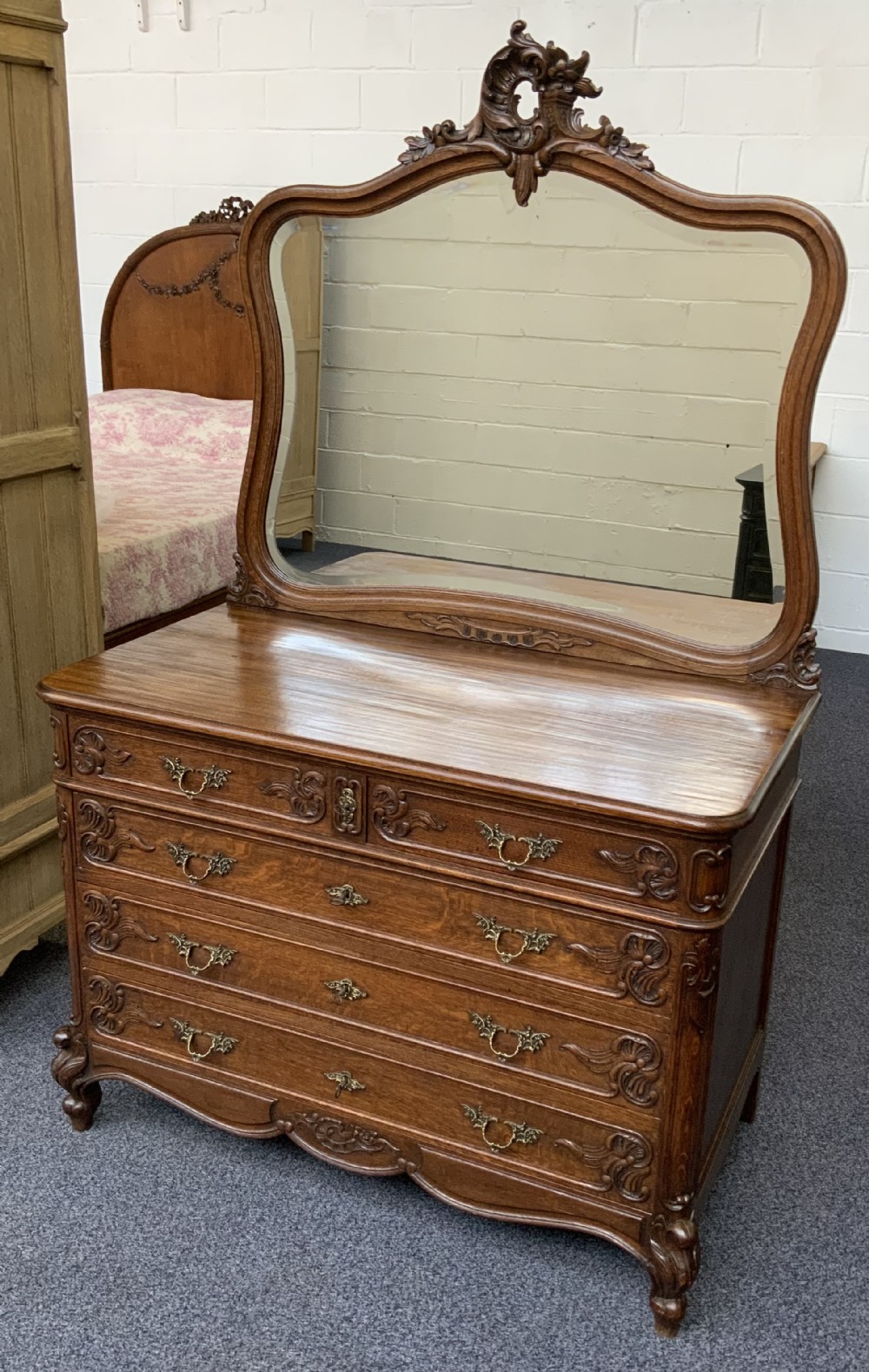CARVED OAK FRENCH CHEST OF DRAWERS  View V
