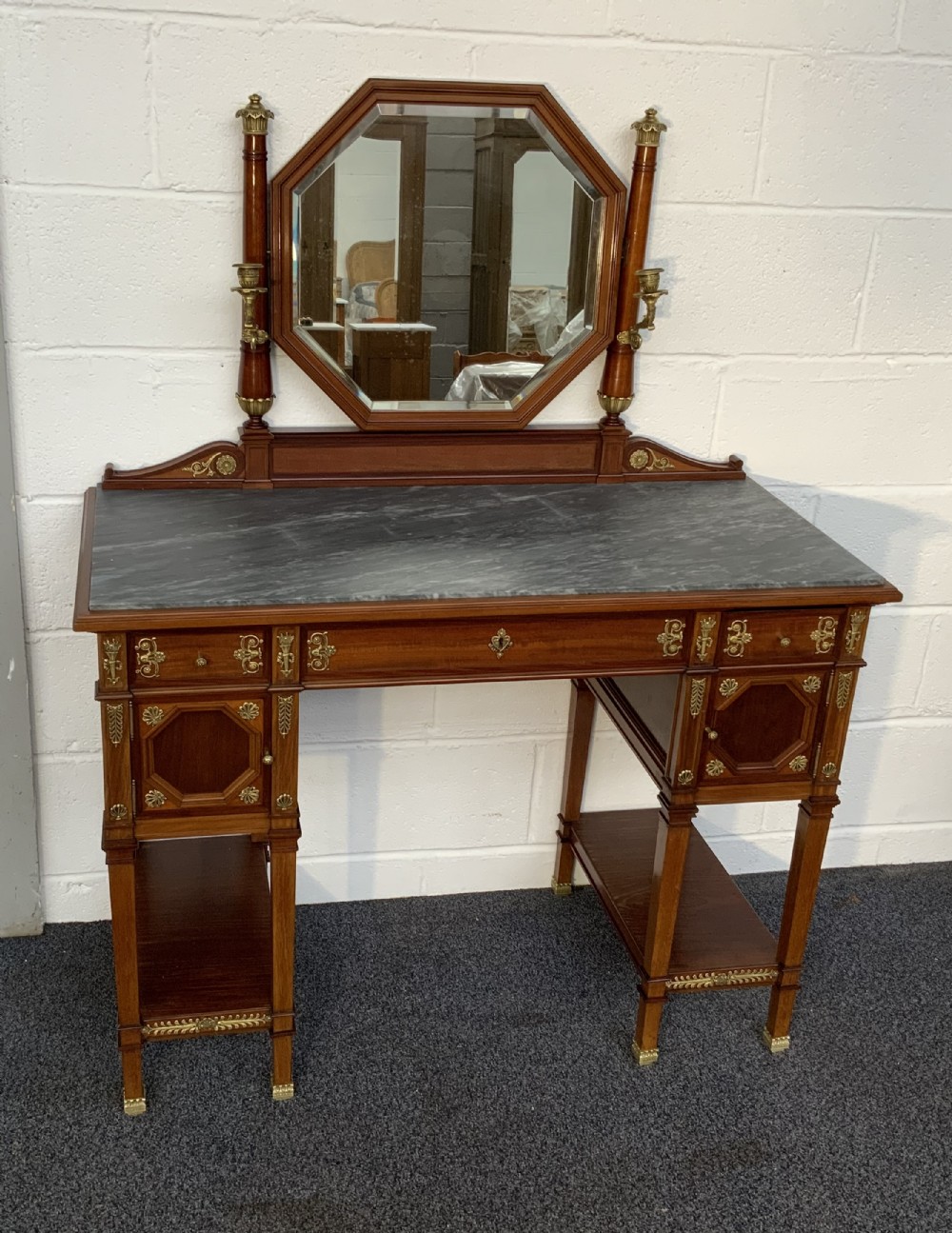 stunning french mahogany and brass dressing table - CATEGORY: ANTIQUE DRESSING TABLES - DATED 1890