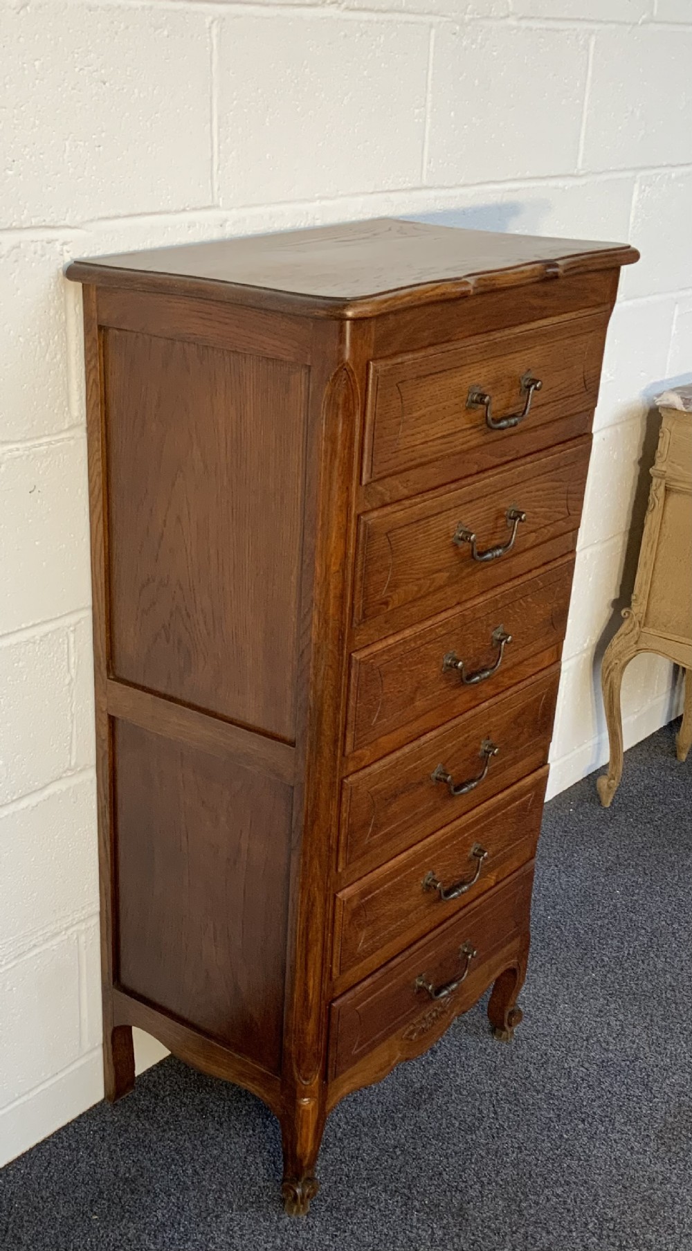 TALL OAK FRENCH CHEST OF DRAWERS View II