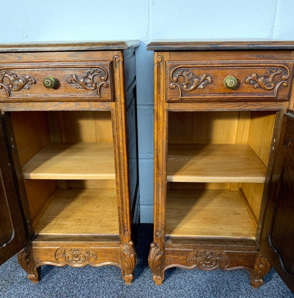 PAIR OF OAK CARVED BEDSIDE CABINETS  View VI