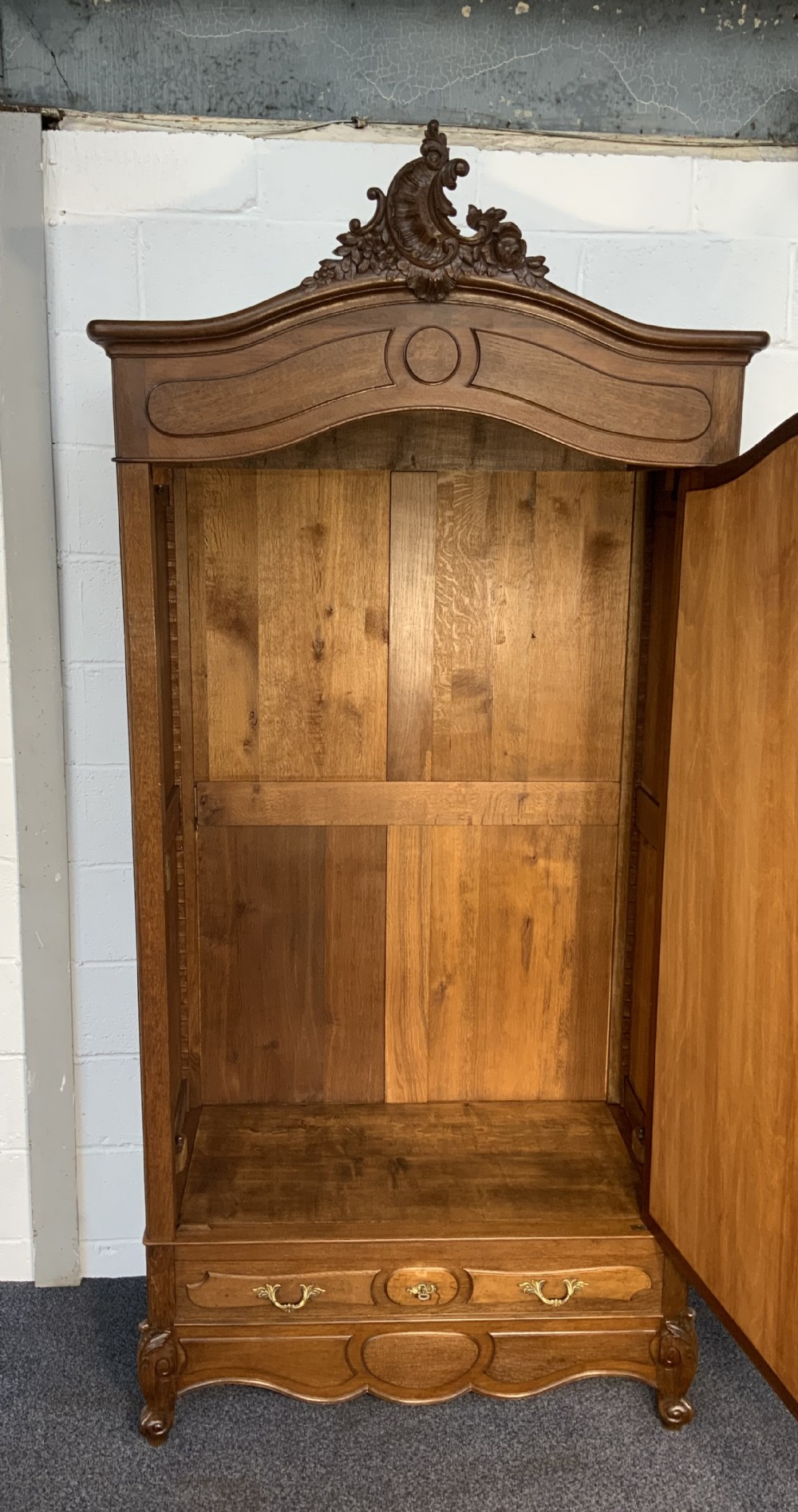 CARVED OAK FRENCH SINGLE ARMOIRE  View V