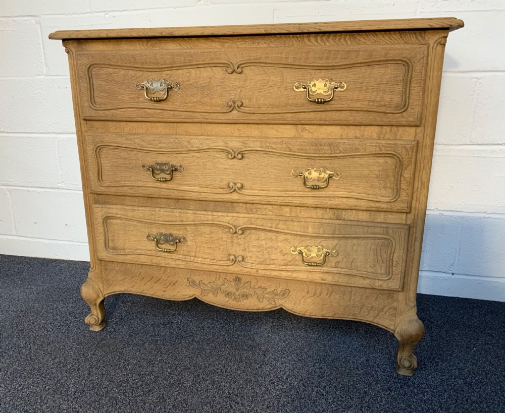CARVED FRENCH BLEACHED OAK CHEST OF DRAWERS  View II