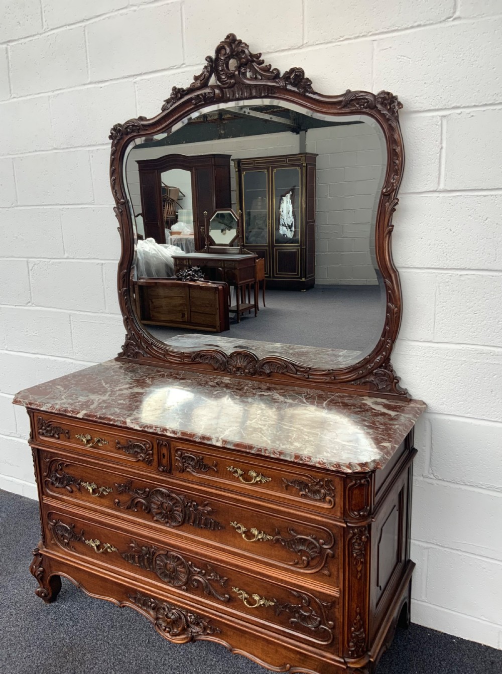 ORNATELY CARVED FRENCH WALNUT DRESSING TABLE 