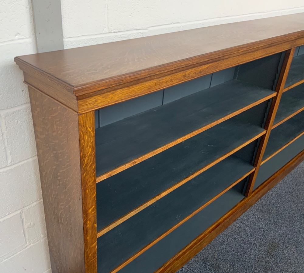 LARGE 9FT WIDE OAK OPEN BOOKCASE View II