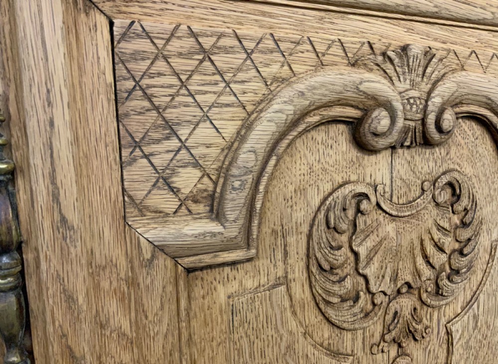 CARVED FRENCH OAK BLEACHED TRIPLE ARMOIRE  View V