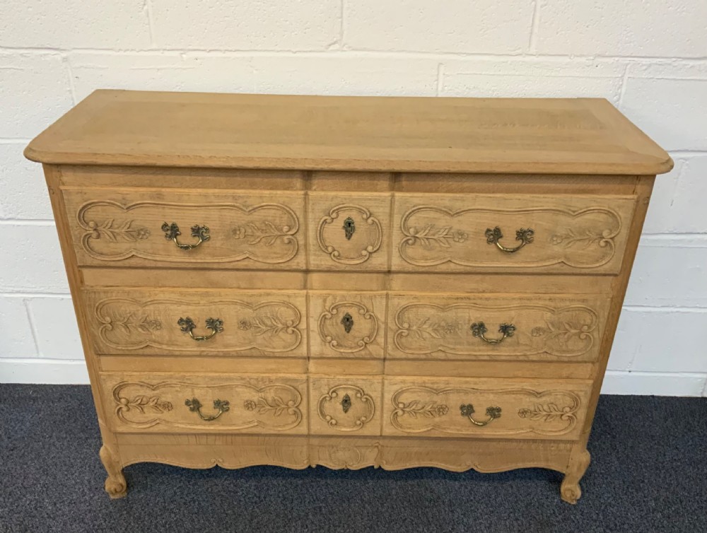 CARVED OAK BLEACHED CHEST OF DRAWERS 