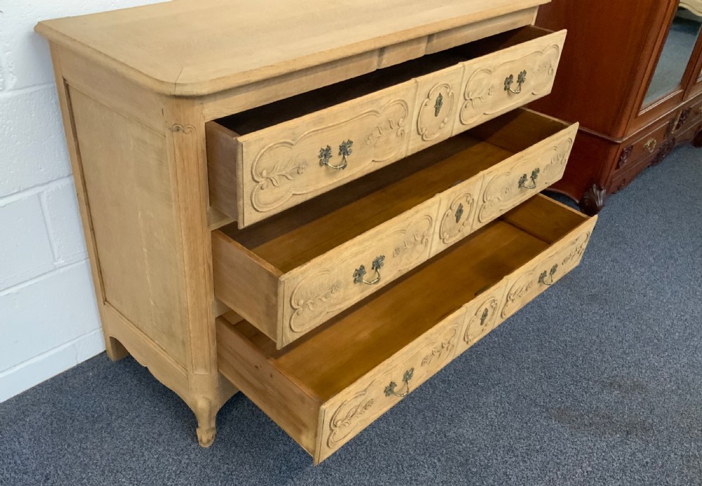 CARVED OAK BLEACHED CHEST OF DRAWERS  View II
