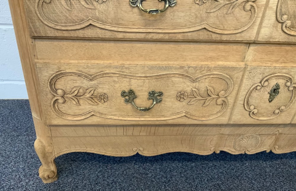 CARVED OAK BLEACHED CHEST OF DRAWERS  View IV