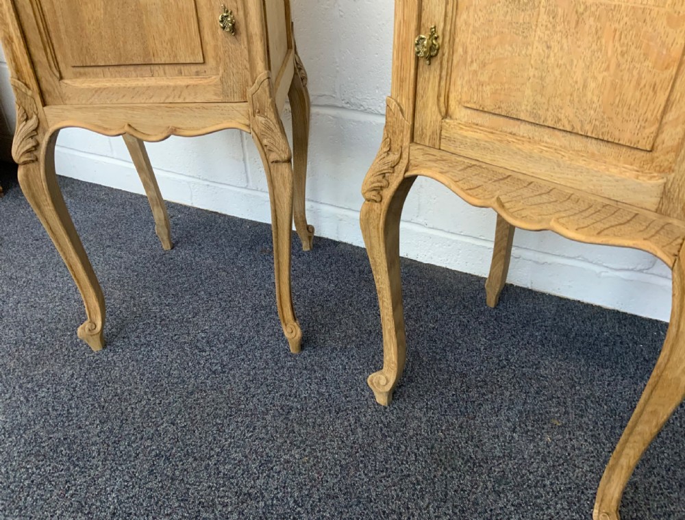CARVED OAK BLEACHED FRENCH BEDSIDE CABINETS  View III