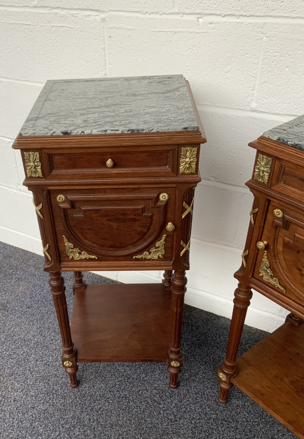 PAIR OF FRENCH BEDSIDE CABINETS WITH BRASS EMBELLISHMENTS  View III