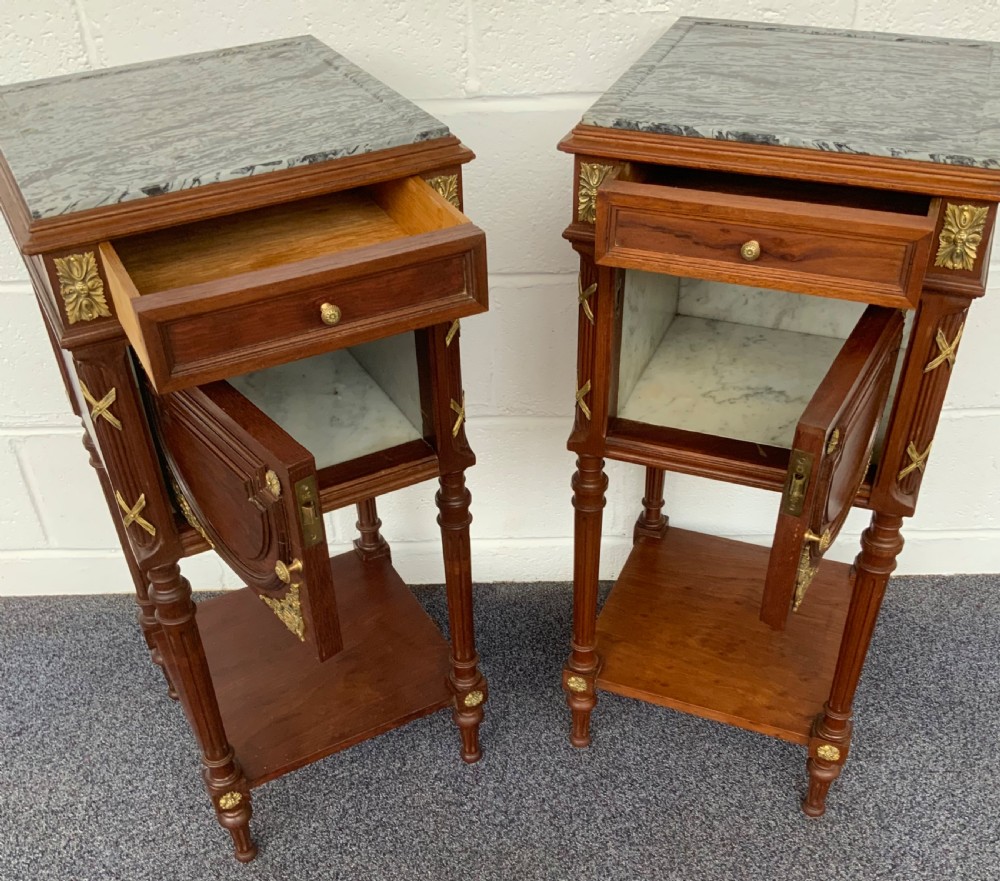 PAIR OF FRENCH BEDSIDE CABINETS WITH BRASS EMBELLISHMENTS  View VI