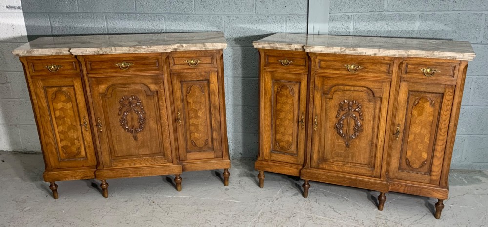PAIR OF FRENCH MARBLE TOPPED SIDEBOARDS