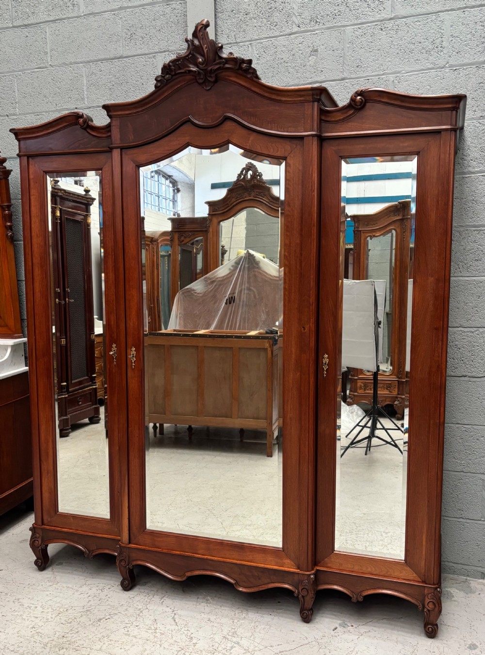 LARGE MAHOGANY TRIPLE FRENCH ARMOIRE 
