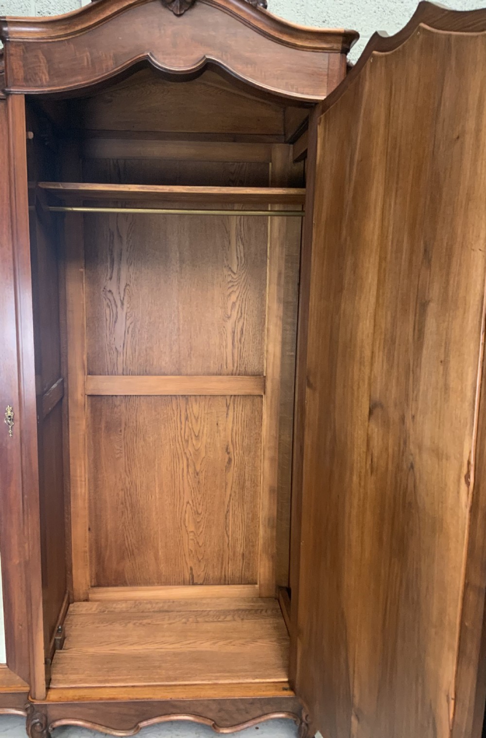 LARGE MAHOGANY TRIPLE FRENCH ARMOIRE  View X