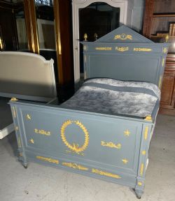 PAINTED FRENCH DOUBLE BED WITH BRASS EMBELLISHMENTS