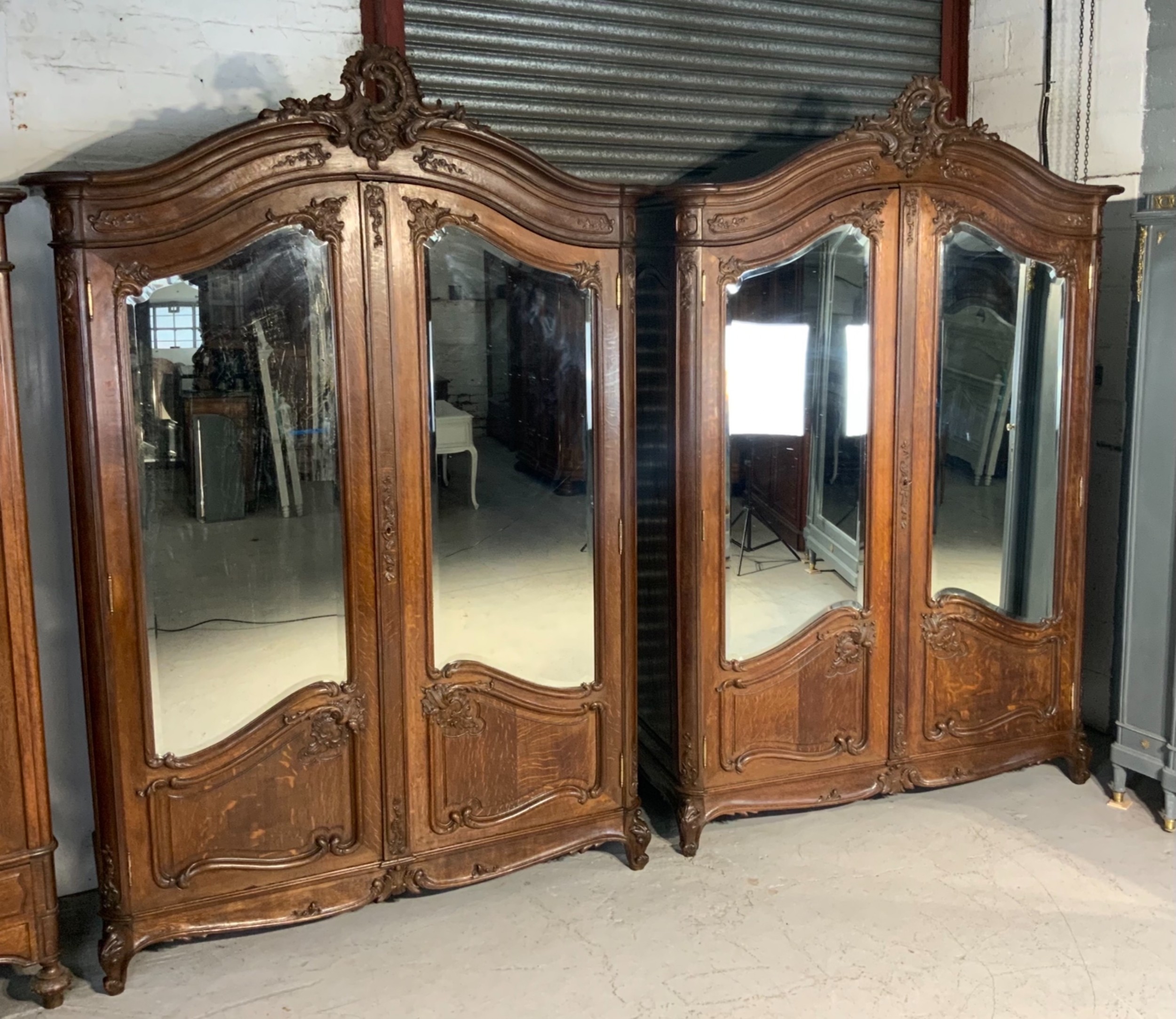 stunning pair of french carved oak armoires - CATEGORY: ANTIQUE WARDROBES - DATED 1900
