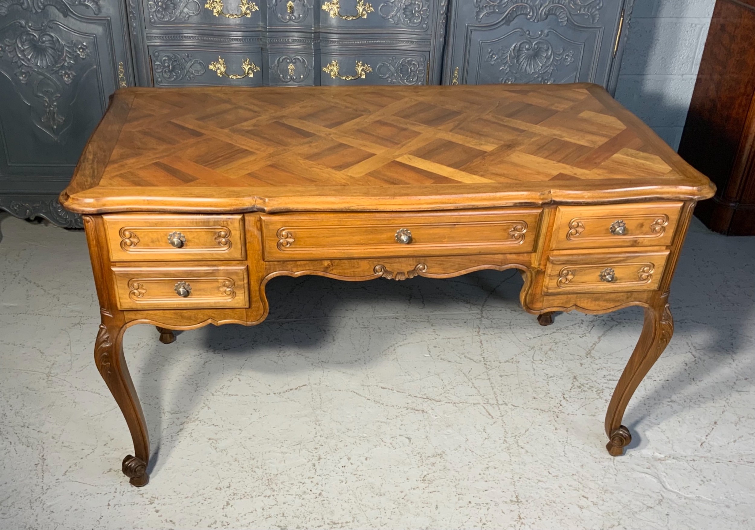 french carved walnut desk - CATEGORY: ANTIQUE DESKS - DATED 1910