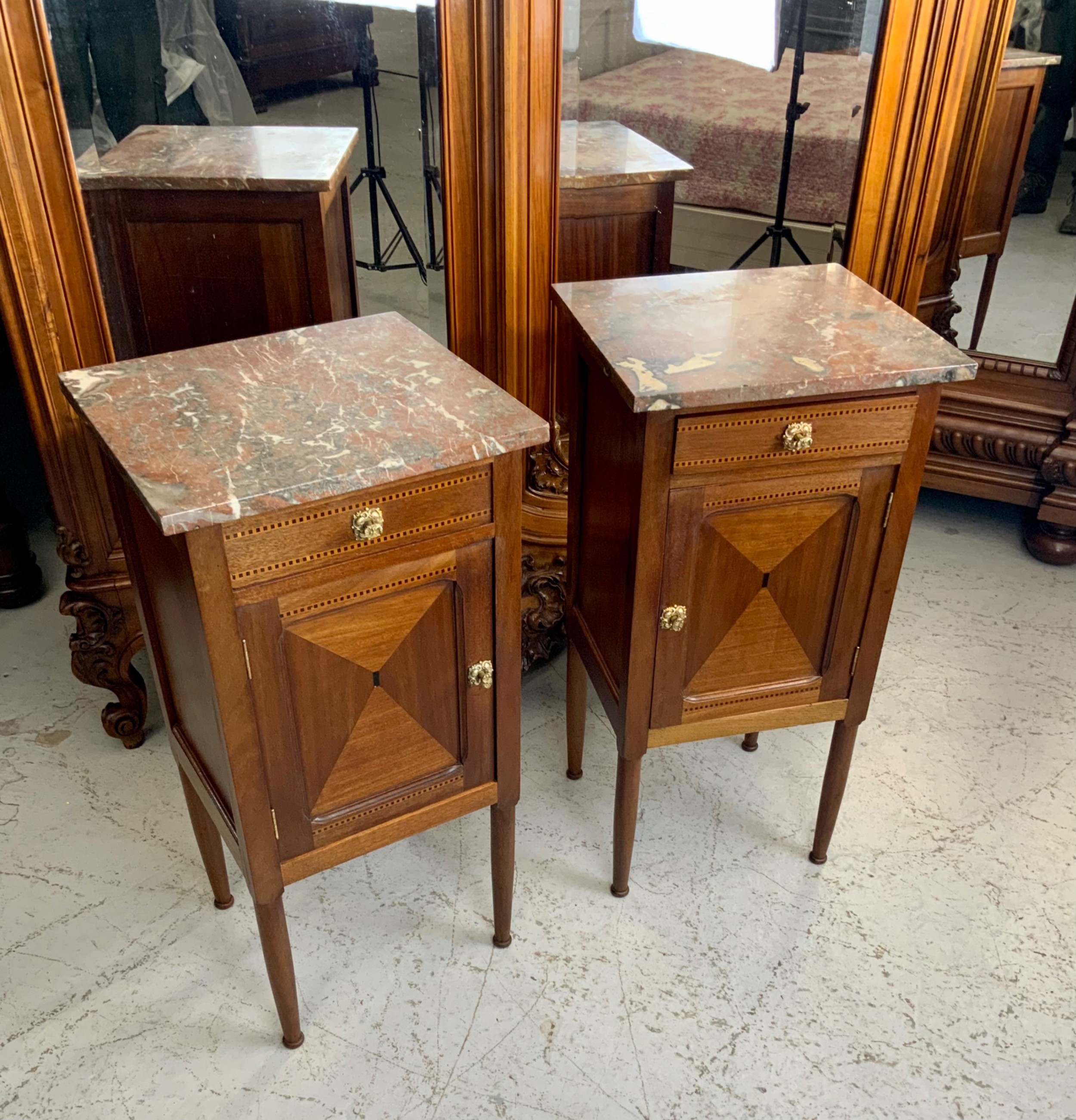 pair of french mahogany art deco bedside cabinets - CATEGORY: ANTIQUE CUPBOARDS - DATED 1920