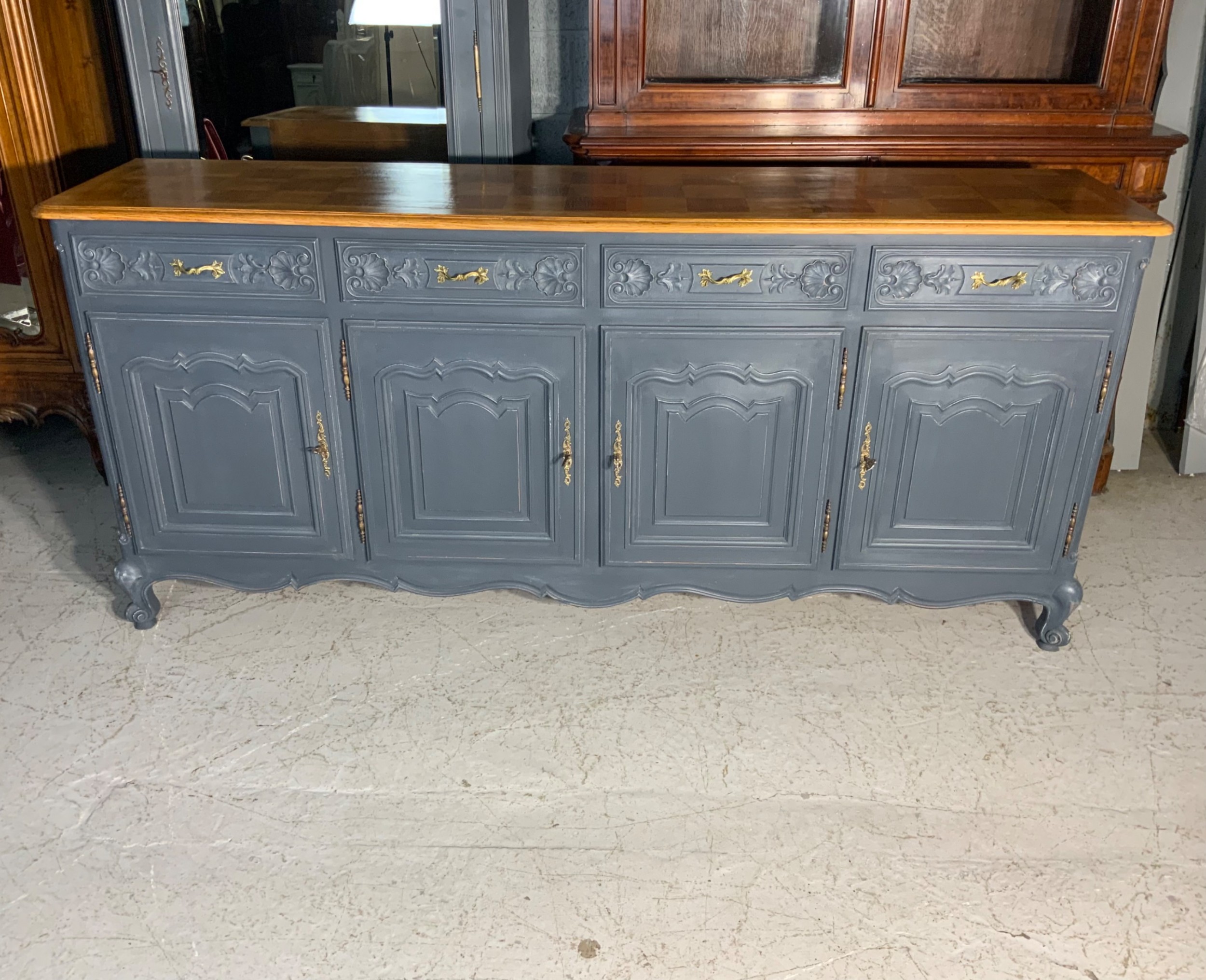 painted french sideboard with oak top - CATEGORY: ANTIQUE SIDEBOARDS - DATED 1920