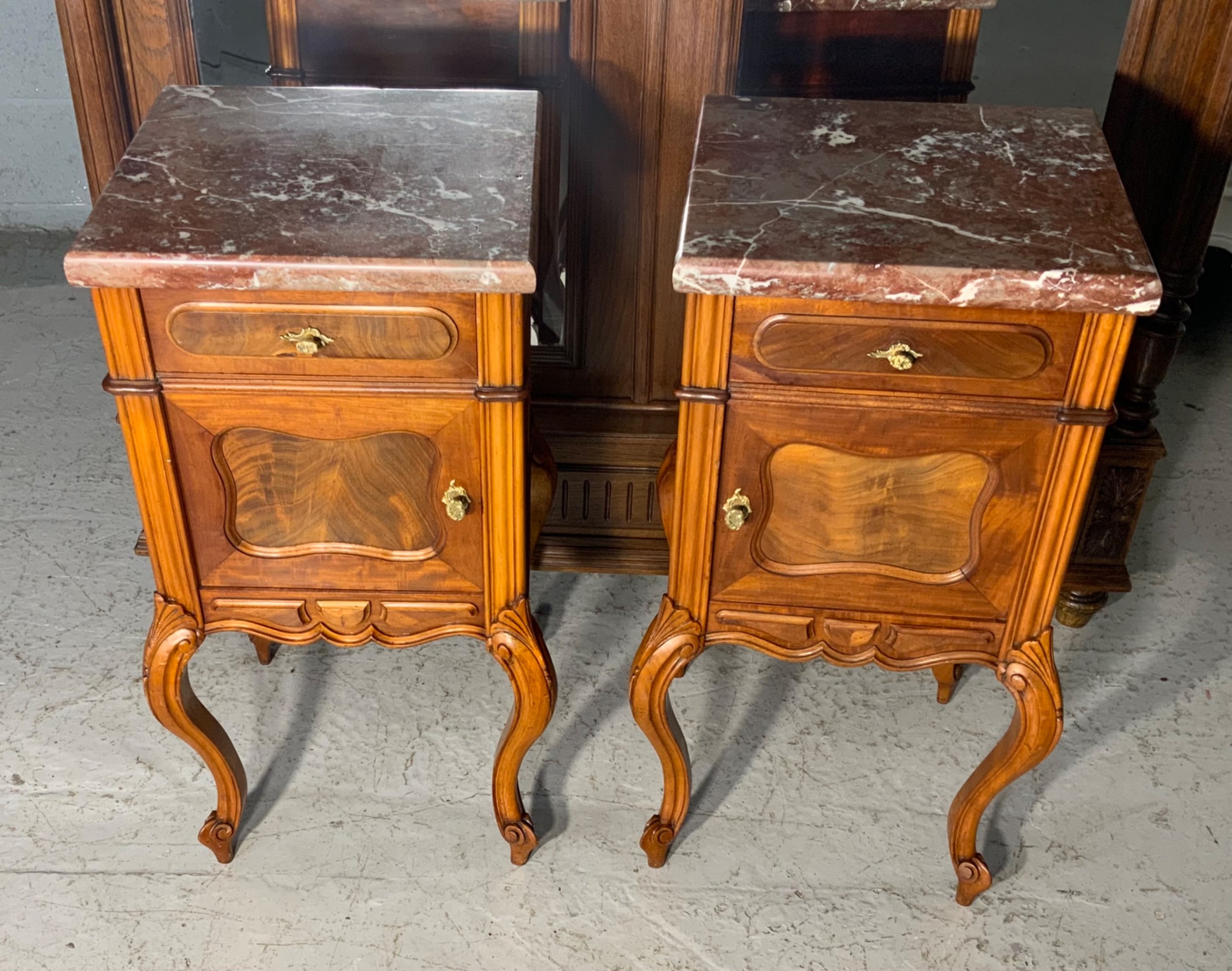 pair of french mahogany bedside cabinets - CATEGORY: ANTIQUE CUPBOARDS - DATED 1920