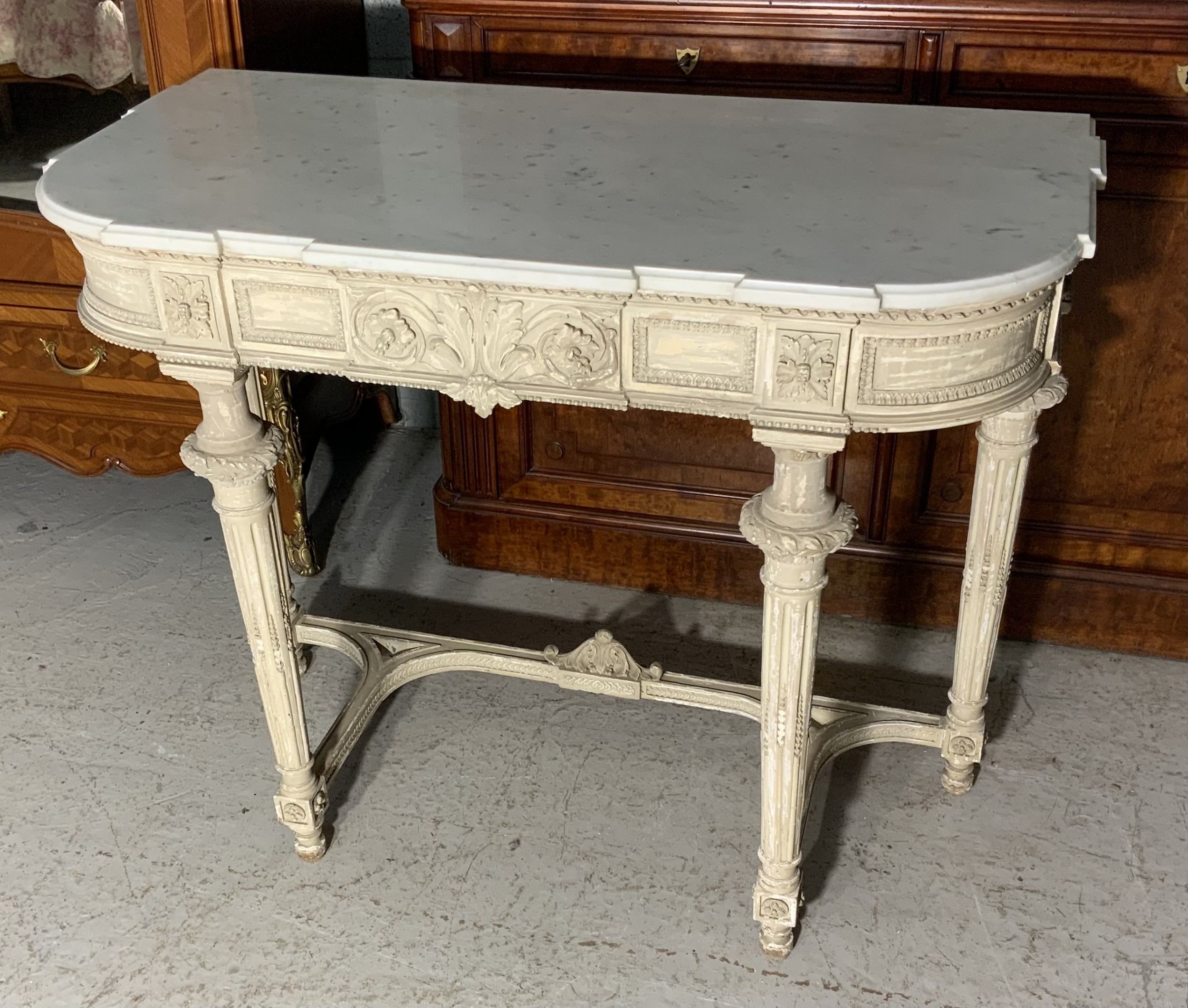 19th century french marble topped console in original paint - CATEGORY: ANTIQUE TABLES - DATED 19TH CENTURY