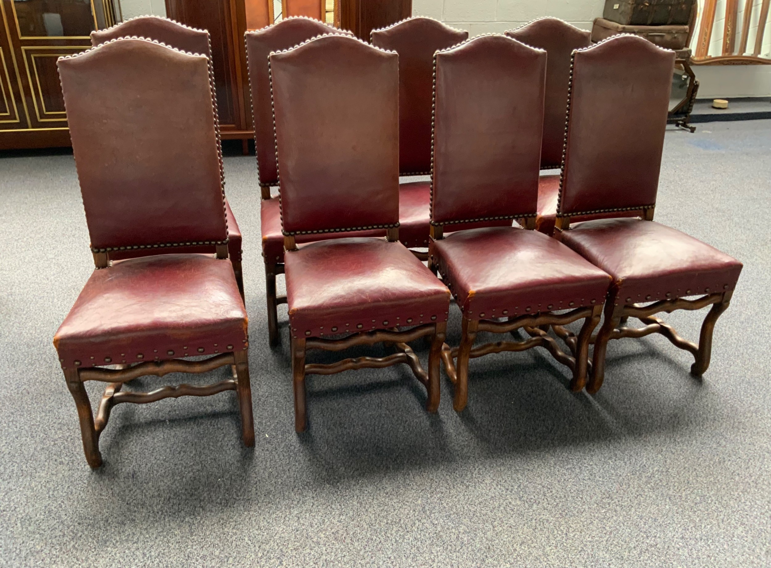 set of 8 leather french dining chairs - CATEGORY: ANTIQUE CHAIRS - DATED 1920