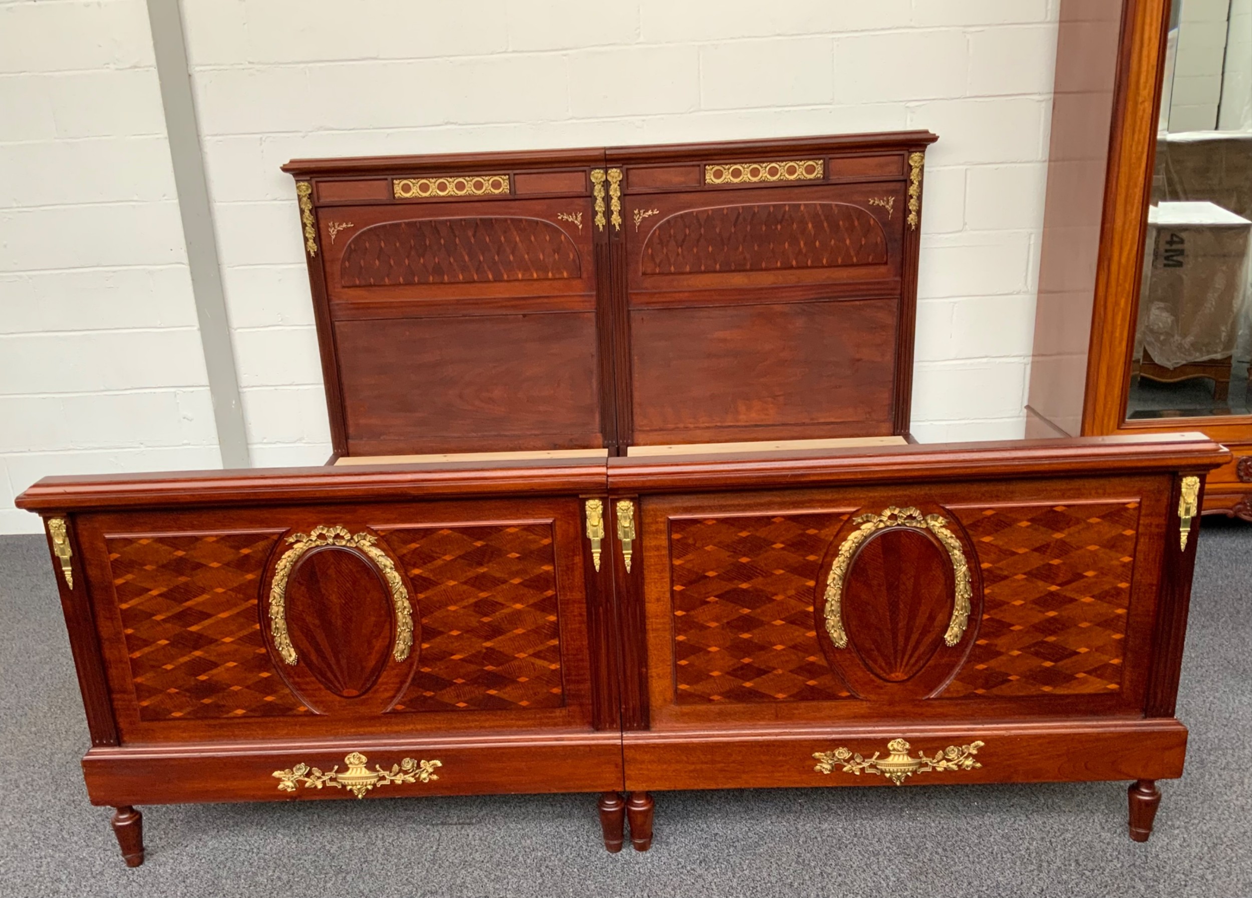 emperor french bed with matching brass detailing - CATEGORY: ANTIQUE BEDS - DATED 1900