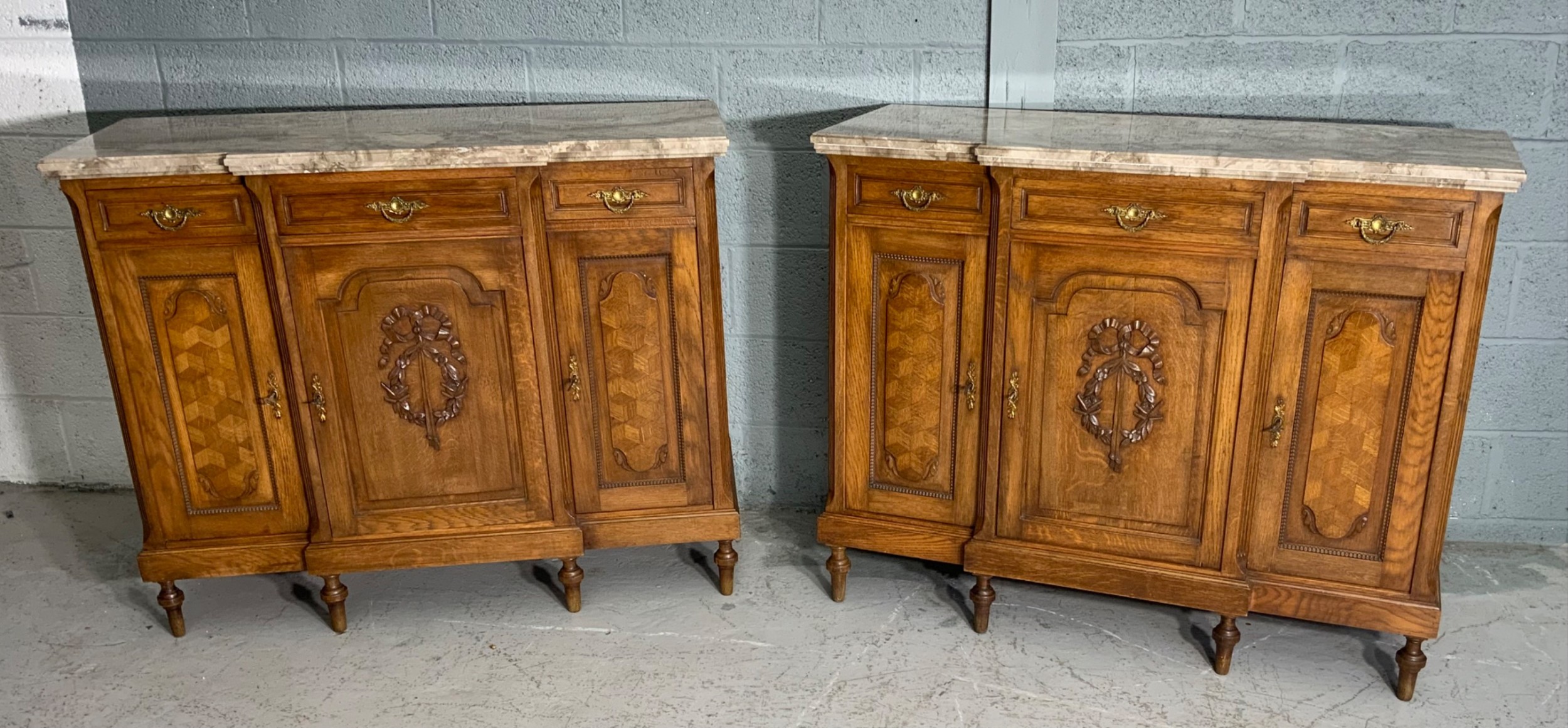 pair of french marble topped sideboards - CATEGORY: ANTIQUE SIDEBOARDS - DATED 1920