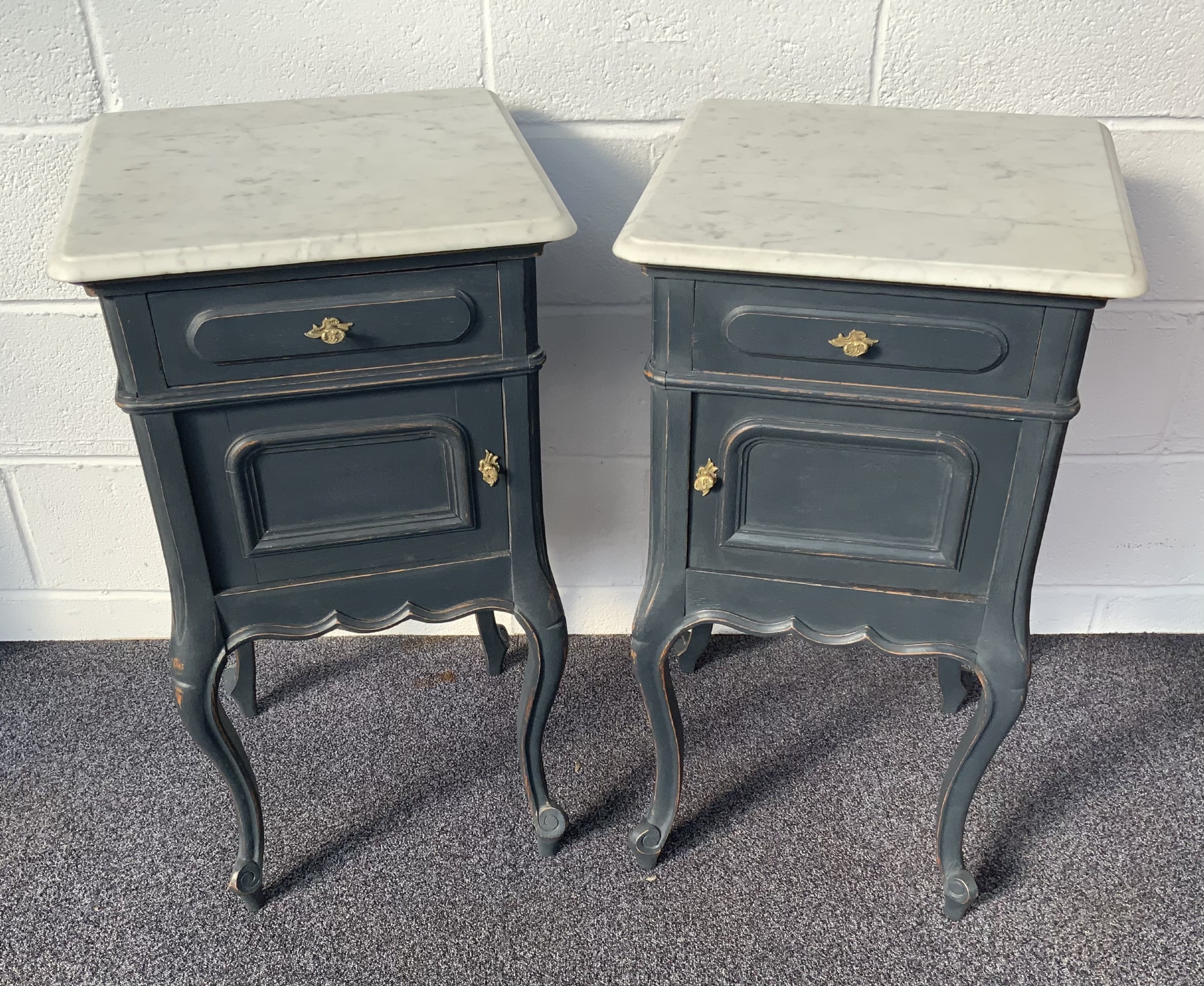 pair of french bedside cabinets painted in railings - CATEGORY: ANTIQUE CUPBOARDS - DATED 1920
