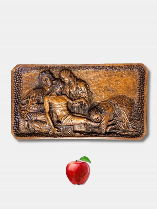17TH C CARVED CHESTNUT PANEL 'CHRIST'S LAMENTATION ITALIAN