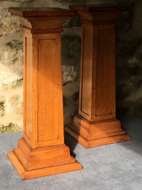 A RARE PAIR OF OAK PEDESTAL COLUMNS - ADDITIONAL PHOTO 1