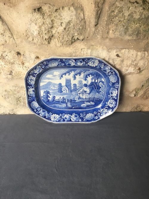 BLUE WHITE MEAT PLATE SERVING PLATTER - ADDITIONAL PHOTO 1