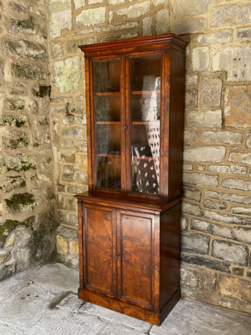 smallmedium library bookcase in burr walnut - CATEGORY: ANTIQUE BOOKCASES - DATED 1860